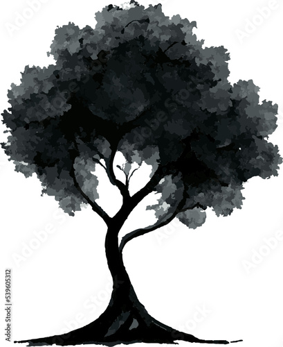 bohdi and samanea saman tree with leaves green yellow orange water colouring vector	
