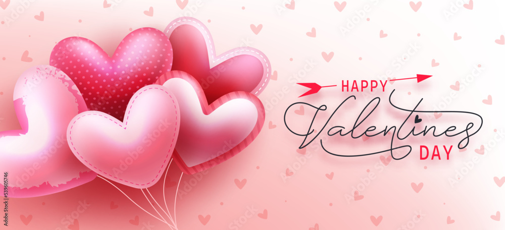 Happy valentine's text vector background design. Valentine's day greeting card with flying heart balloons in pattern space for typography. Vector Illustration.
