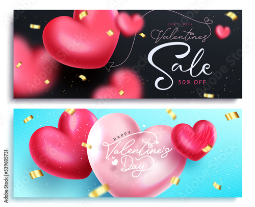 Valentine's sale vector banner set design. Happy valentine's day promo discount price for advertising lay out collection Vector Illustration.
