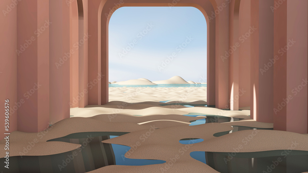 Fototapeta premium Desert in the room. 3D illustration, 3D rendering 