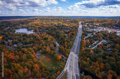 Fototapeta Naklejka Na Ścianę i Meble -  Aerial Drone of Autumn in Mahwah New Jersey 