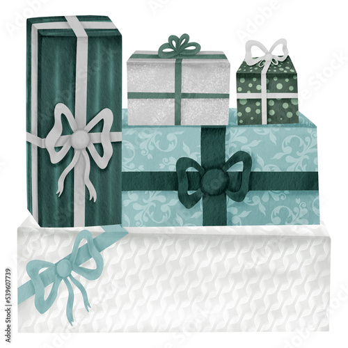 Gift boxes. Clipart element for design. A set of isolated illustrations in watercolor style.