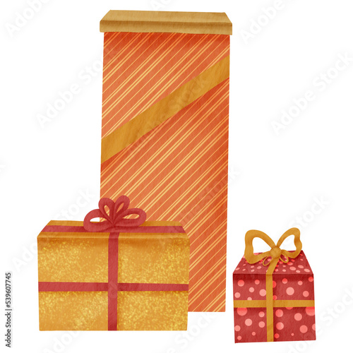 Gift boxes. Clipart element for design. A set of isolated illustrations in watercolor style.