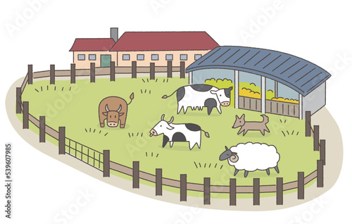 牛や羊のいる農場