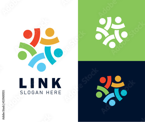 Social Group Five Persons Link Family logo design stock illustration