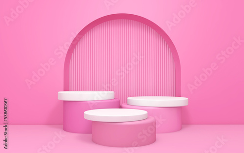 Background rendering with podium and wall scene abstract background. 3D illustration, 3D rendering	