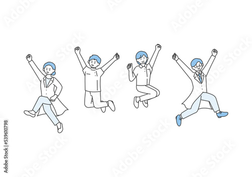 ジャンプする医療従事者のイラスト素材