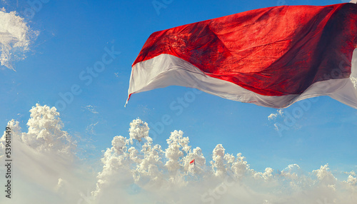indonesia flags under blue sky independence day concept. illustration photo