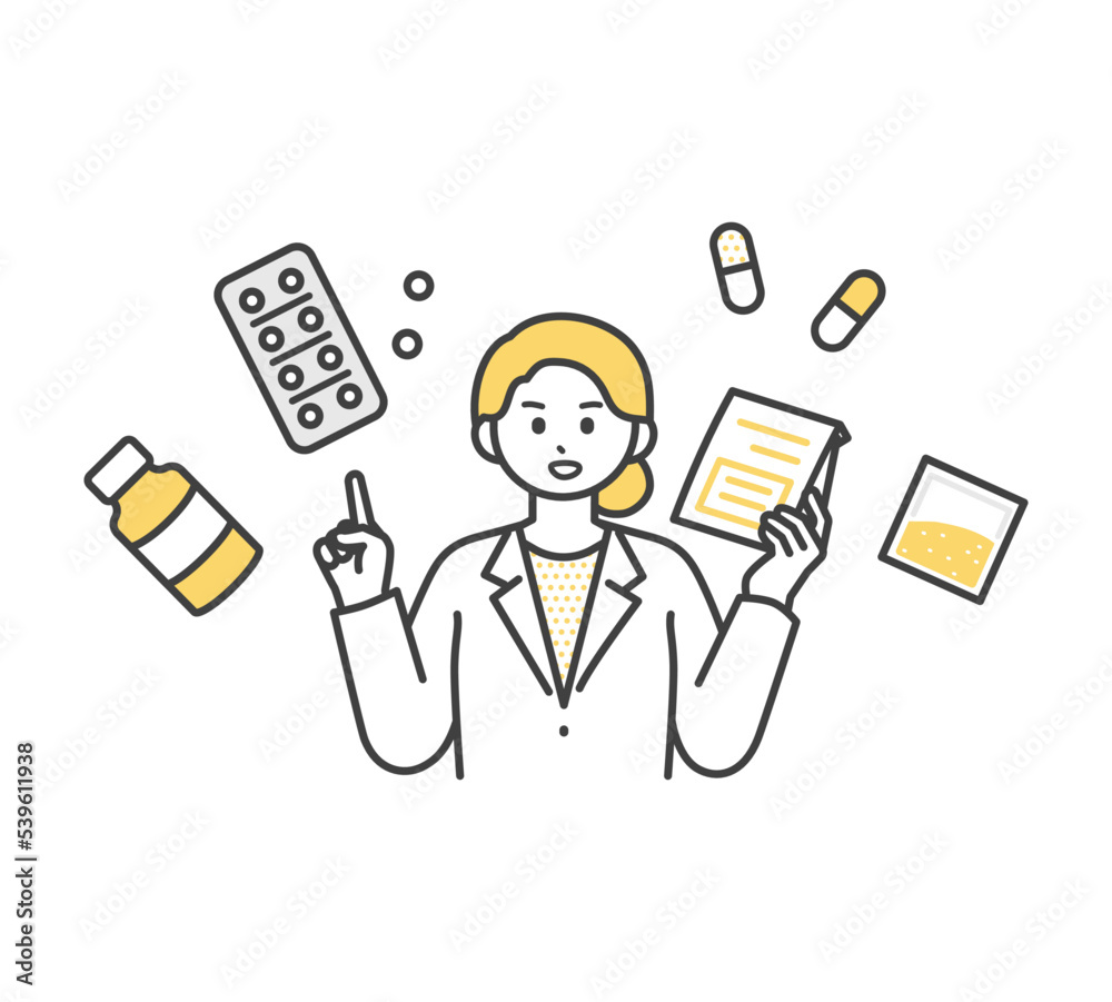 医薬品の説明をする医療従事者のイメージイラスト素材