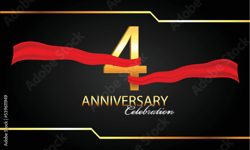 4 anniversary celebration. 4th anniversary celebration.  4 year anniversary celebration with red ribbon and black background.