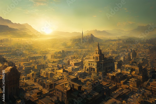 Sun rises on an ancient, powerful city.. © ECrafts