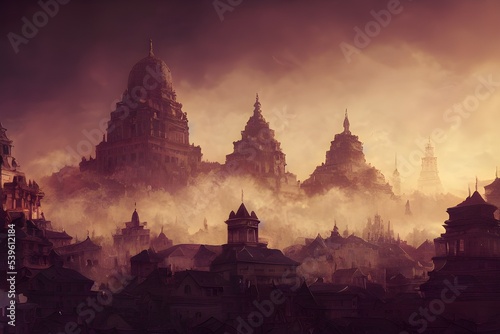 Sun rises on an ancient  powerful city..