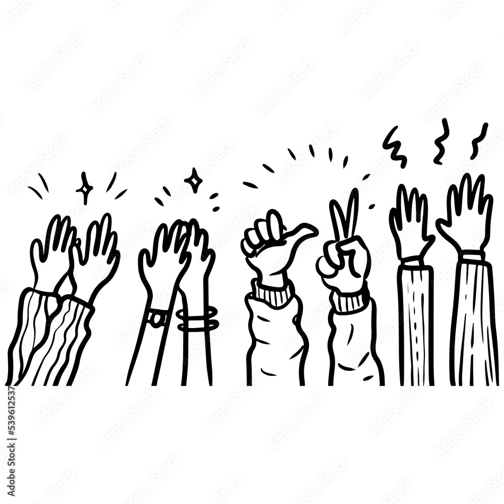 Applause hand draw, doodle clapping ovation. thumbs up gesture isolated on white background , vector illustration. Applause hand draw, doodle clapping ovation. thumbs up gesture isolated on white background , vector illustration.