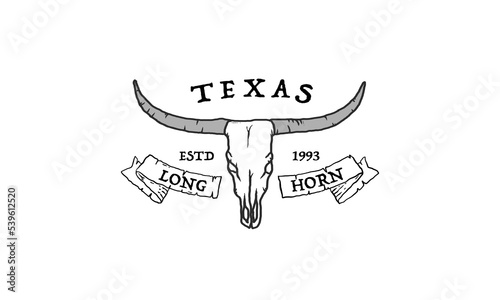 Texas Longhorn, Country Western Bull Cattle Vintage Label Logo Design