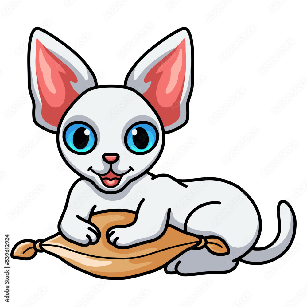 Cute devon rex cat cartoon on the pillow