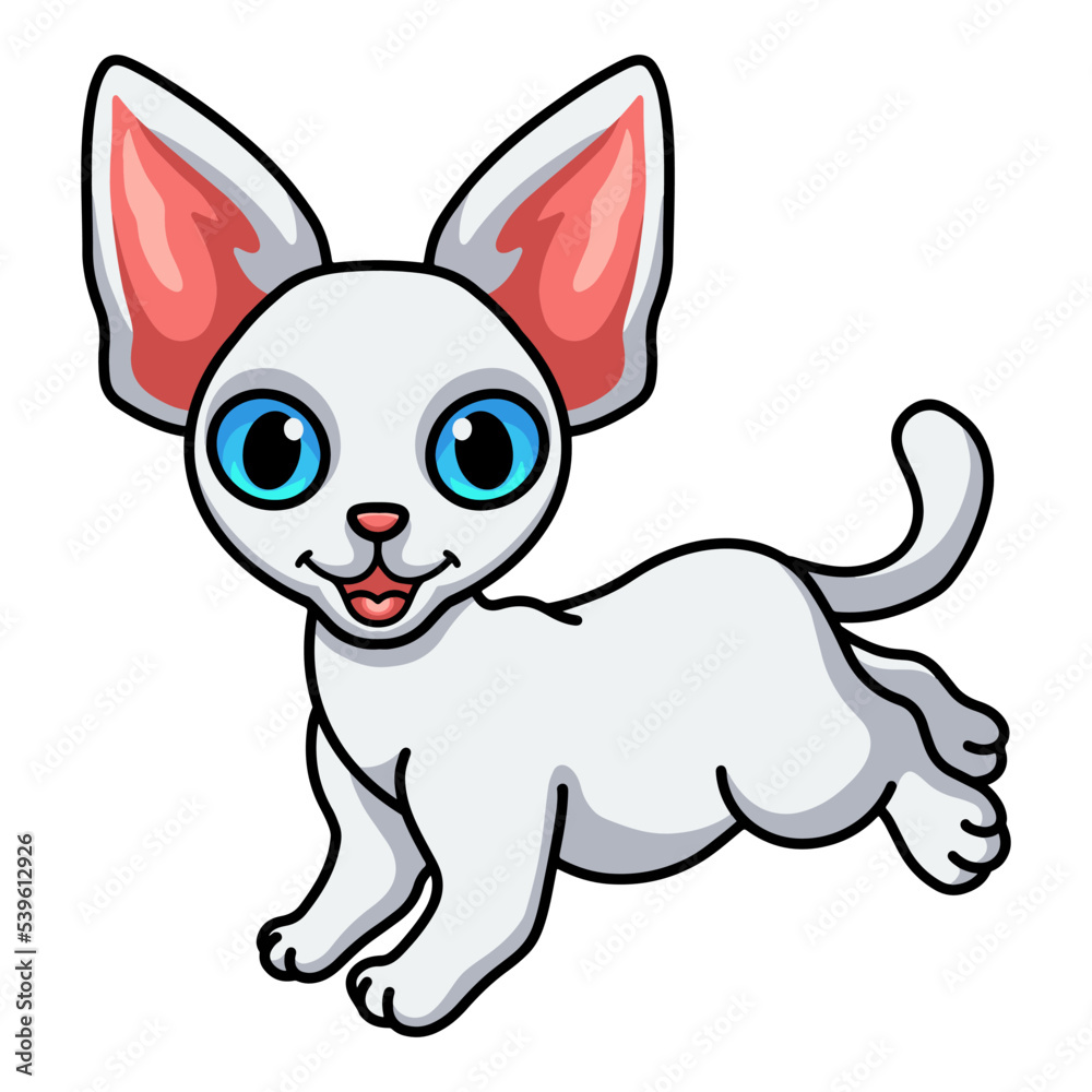 Cute devon rex cat cartoon jumping