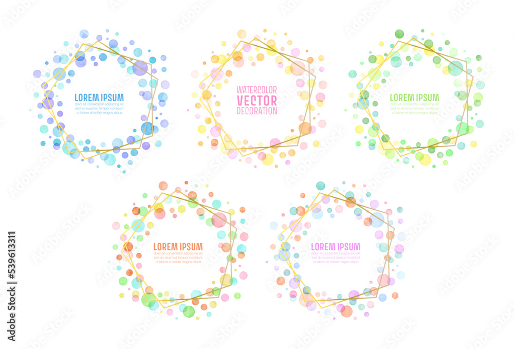 Watercolor dots frames with gold lines Watercolor dots frames with gold lines