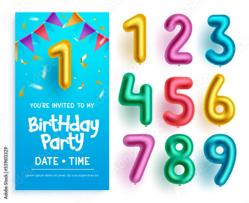 Birthday invitation kit vector design. Birthday number balloons set collection isolated in white background for editable birth day party card. Vector illustration.
