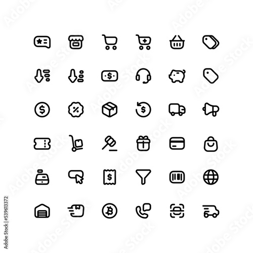 Cute eCommerce outline icon set with business related line icons