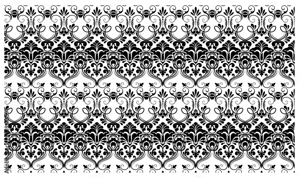 black and white seamless pattern damask vector