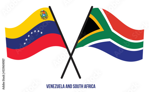 Venezuela and South Africa Flags Crossed And Waving Flat Style. Official Proportion. Correct Colors.
