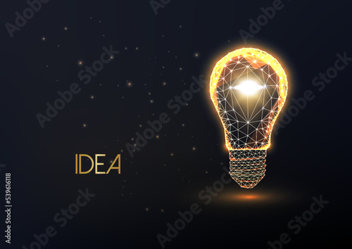 Abstract gold lightbulb on black background. Brilliant busines idea, solution, insight concept