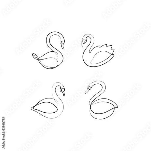 Swan continuous line drawing, isolated vector illustration, tattoo, print and logo design, beautiful swan bird silhouette single line on a white background. 