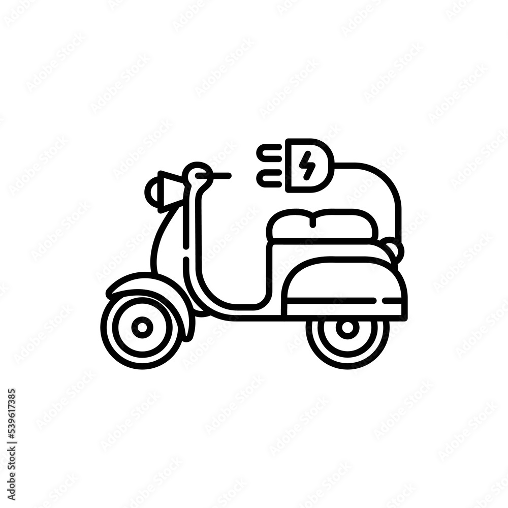 Fototapeta premium Electric motorcycle line icon with electric plug vector graphic