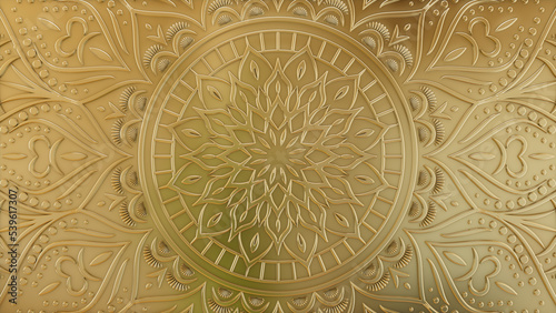 Diwali Festival Background, with Gold Three-dimensional Ornate Design. 3D Render. photo