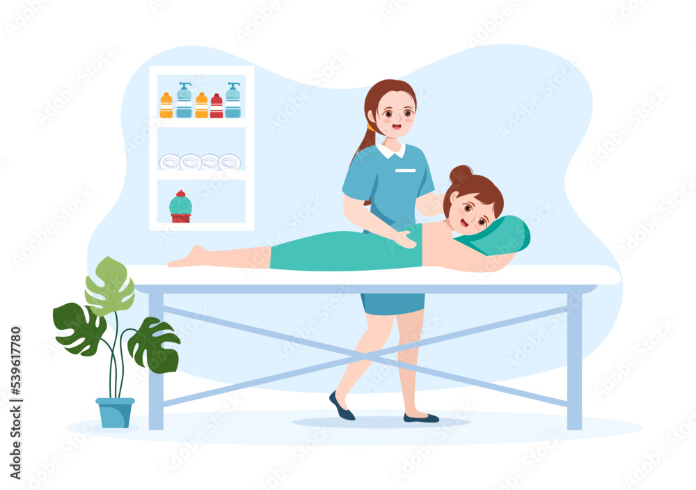 Chiropractor Flat Cartoon Hand Drawn Templates Illustration of Patient in Physiotherapy Rehabilitation with Osteopathy Specialist Natural Treatment