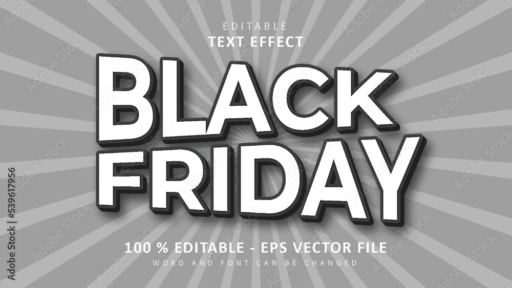 Editable 3d text effect white black friday modern style isolated on grey background
