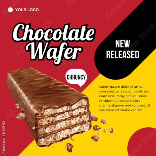 Chocolate Wafer ads with crumb. Social media post and web banner template design. Vector illustration