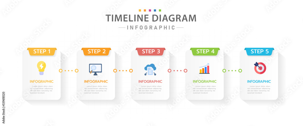 Infographic template for business. 5 Steps modern Timeline diagram calendar with rectangle title and icon, presentation vector infographic.