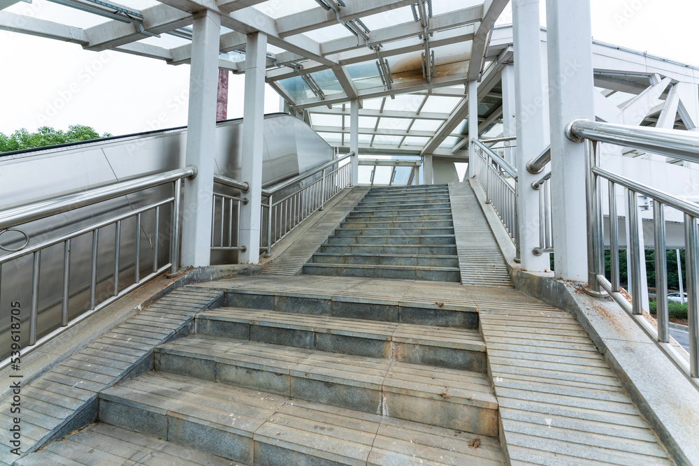 Fototapeta premium Close up and details of railing and stairs of a modern building