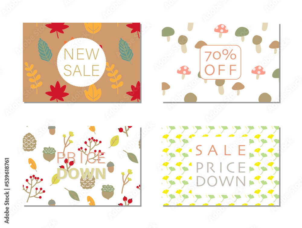 Fototapeta premium カラフルな紅葉のパターンセール広告セット
