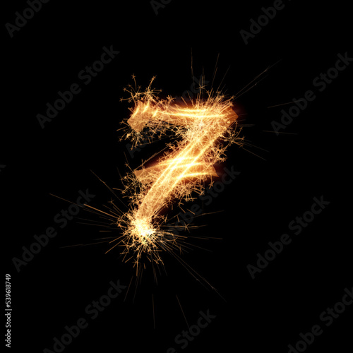 Sparklers effect number 7. New year celebration festive digit. Vector eps10