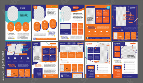 Bundle of A4 Multipurpose Flyer Template with Blue Navy and orange primary color, perfect use for product and campaign advertisement