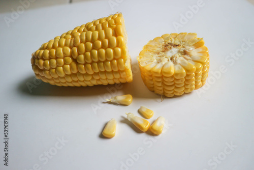 sweet corn chunks isolated on white background