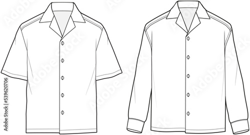 mens short sleeve, long sleeve shirt fashion flat sketch vector illustration photo