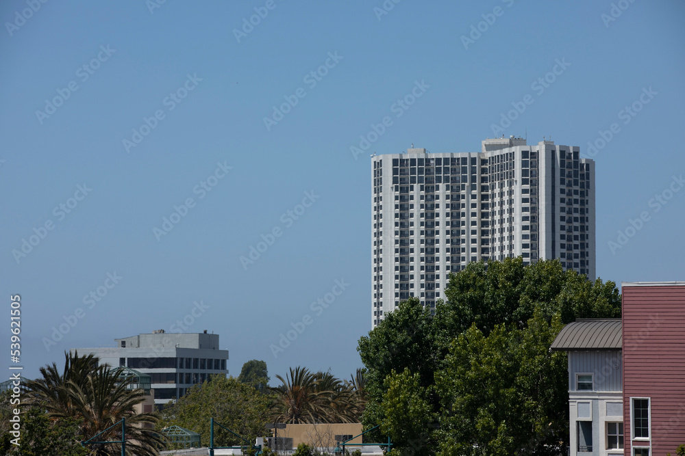 Daytime view of the downtown skyline of Emeryville, California, USA.