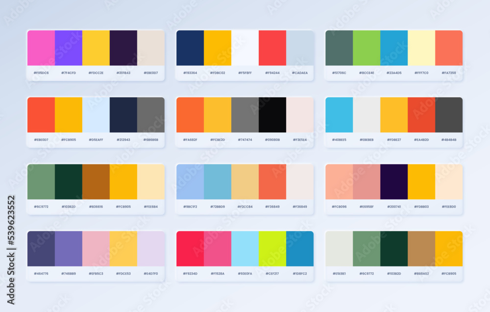 Collection of color palette example. Color trend for fashion designers