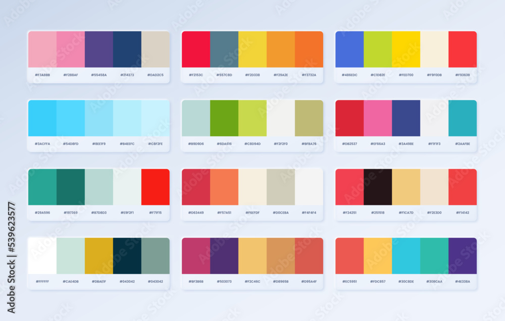 Vecteur Stock Modern trend color palette catalogue guide in RGB Hex. The  palette shades of soft pastel colour sample fashion combination collection.  | Adobe Stock