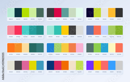 Pantone colour palette catalog samples in RGB HEX. New fashion color trend. Example of a color palette collection.