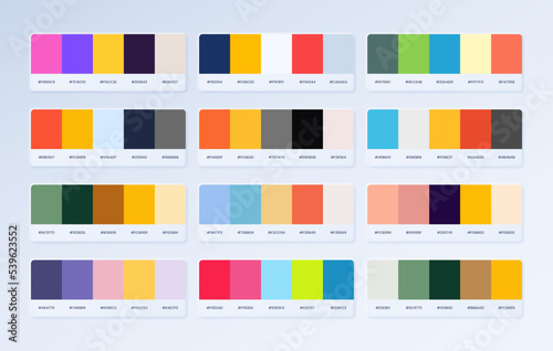 Collection of color palette example. Color trend for fashion designers, fashion business, garments, cloths and color companies. Color swatches in RGB HEX.
