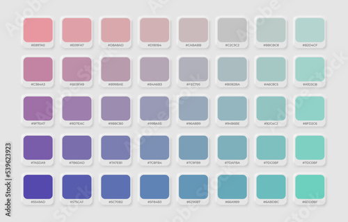 Fresh pantone colour catalog guide. Fresh style palette in RGB Hex. colorful trendy flat color template.