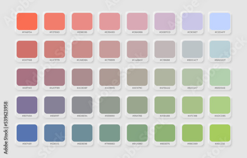 Trendy pastel colour guide palette catalogue. Future color trend in RGB Hex. Palette Guide with Hex color code swatches.