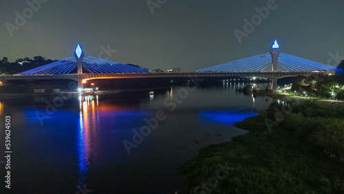 Fotografie Durgam Cheruvu Cable Bridge is an extradosed bridge in Hyderabad, Telangana, Ind