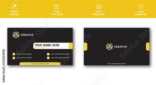 Modern,Creative and Clean Business card design.Proffessional,Luxury,Elegant print business card template.Black yellow best business card design vector template. Company's visiting card 2022,2023