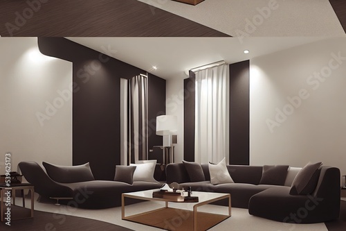 Modern luxury interior design of living room and wall pattern background, 3d rendering © 2rogan