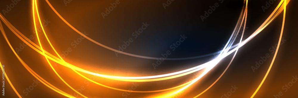 Obraz premium Neon glowing fluid wave lines, magic energy space light concept, abstract background wallpaper design